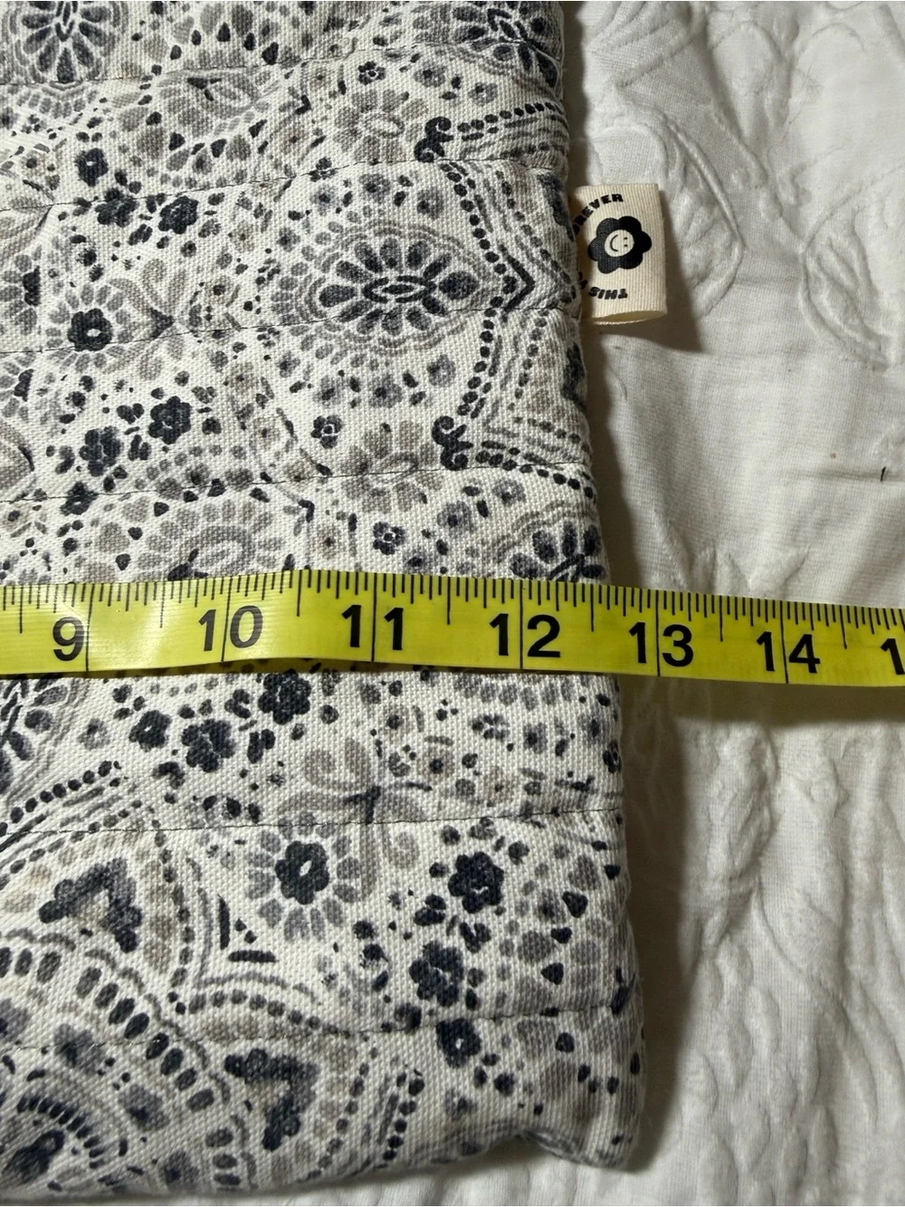 Quilted Zip Pouch in Cream and Gray Mandala Print